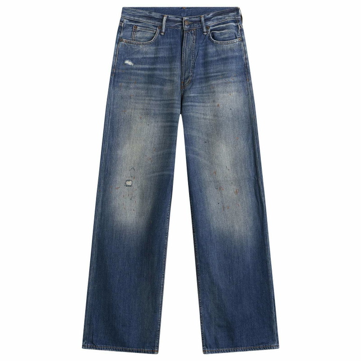 Photo: Acne Studios Men's 1981 Trafalgar Wash Wide Leg Jeans in Mid Blue
