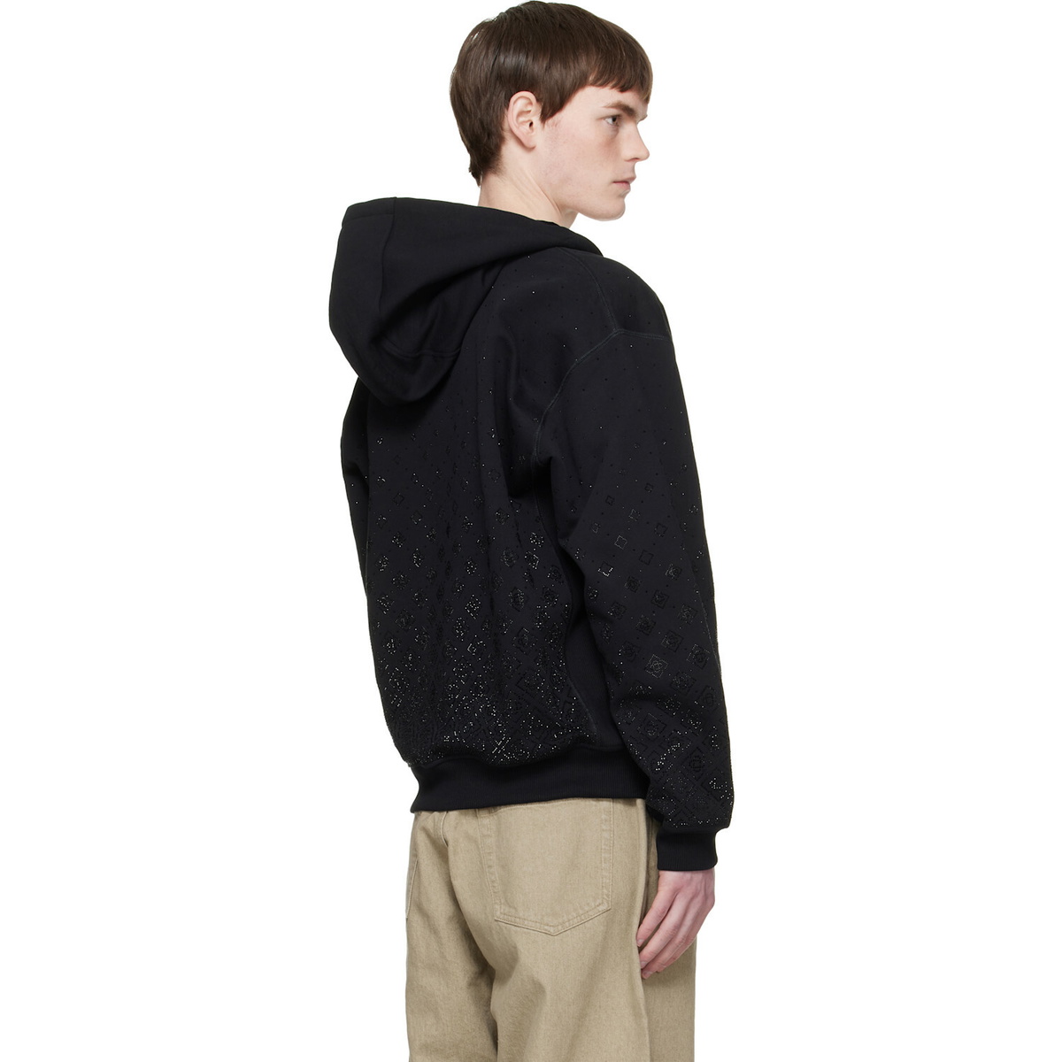 Casablanca Black Crystal Monogram Long Sleeve Hoodie