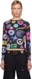 Chopova Lowena Black Patch Print Fitted Jersey T-shirt