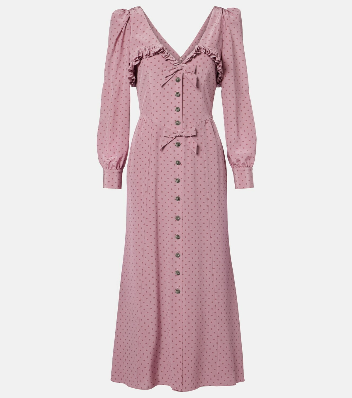 Alessandra Rich Polka-dot ruffled silk midi dress