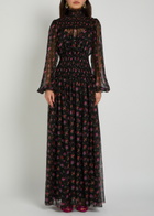 Dolce & Gabbana Floral-print Shirred Silk Maxi Dress Black