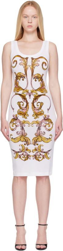 Photo: Versace Jeans Couture White Outline Barocco Slip Midi dress