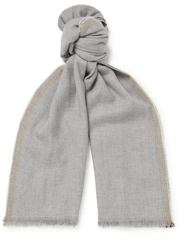 Photo: BRUNELLO CUCINELLI - Fringed Striped Wool and Cashmere-Blend Scarf