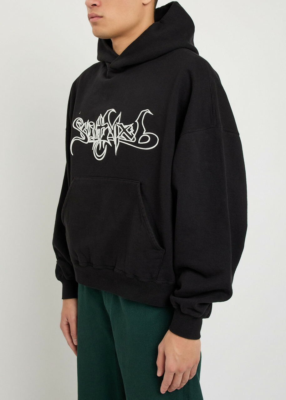 Saint Mxxxxxx Embroidered Hooded Cotton Sweatshirt Black