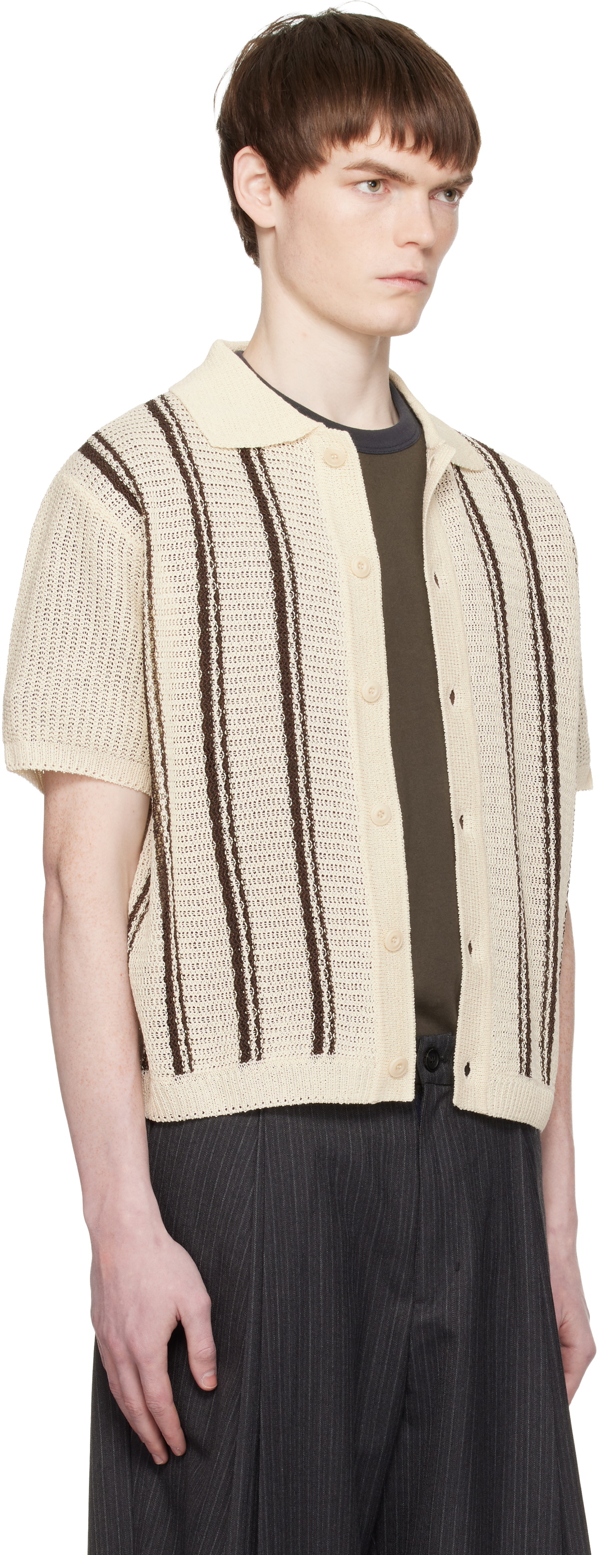 COOR Off-White Double Pin Striped Half Cardigan Shirt
