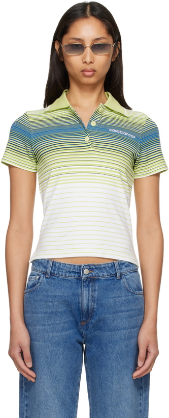 Photo: Casablanca Green & White Bourgeois Striped Short Sleeve Polo