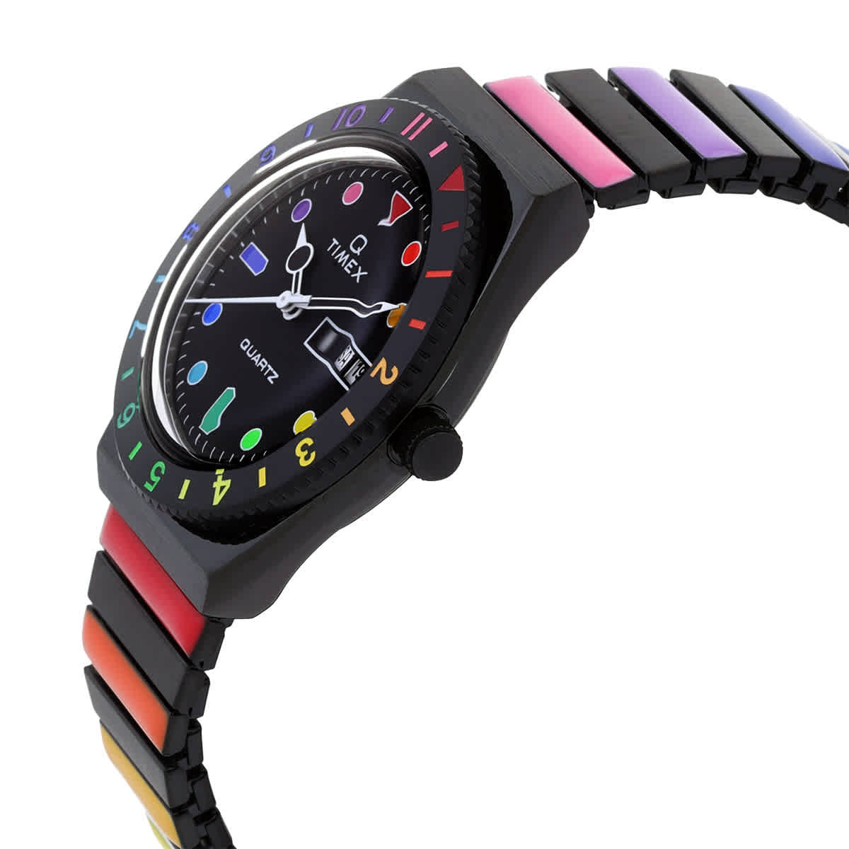 Timex Q Rainbow Quartz Black Dial Expansion Band Ladies Watch TW2V65900