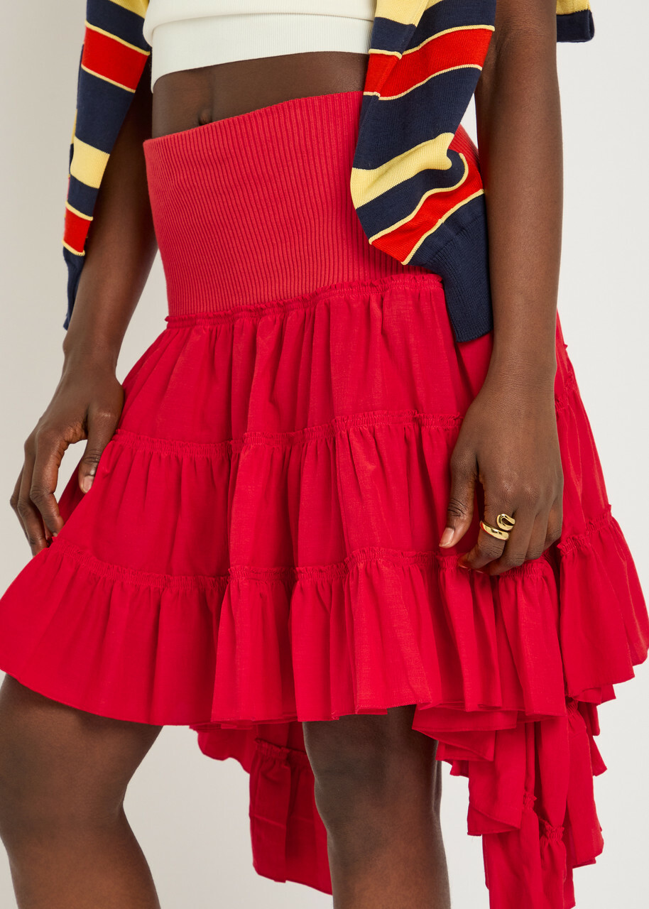 JW Anderson Ruffle Asymmetric Silk and Cotton-blend Skirt Red