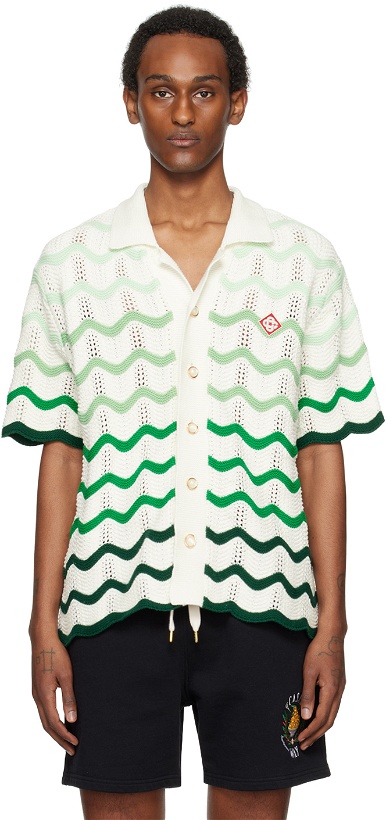 Photo: Casablanca White & Green Wavy Gradient Shirt