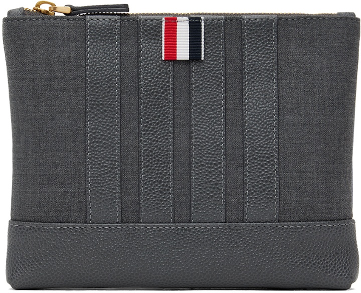 Photo: Thom Browne Gray Wool 4-Bar Pouch