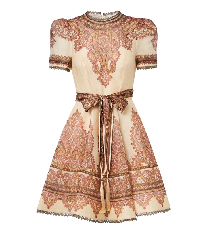 zimmermann golden ruffle mini dress floral linen minidress Zimmermann fashion prom dress