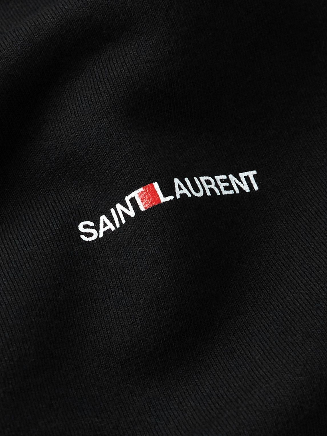 Black Logo-print cotton-jersey hoodie, Saint Laurent