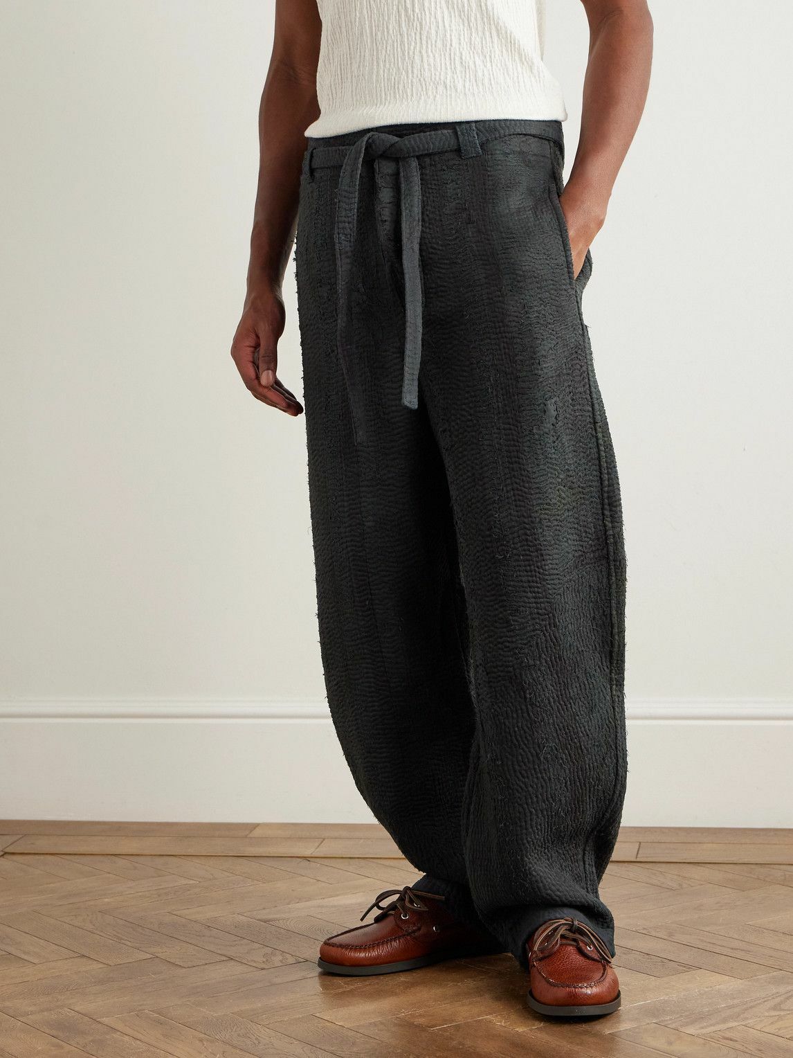 Kartik Research - Kantha Fauji Straight-Leg Cotton Trousers - Black