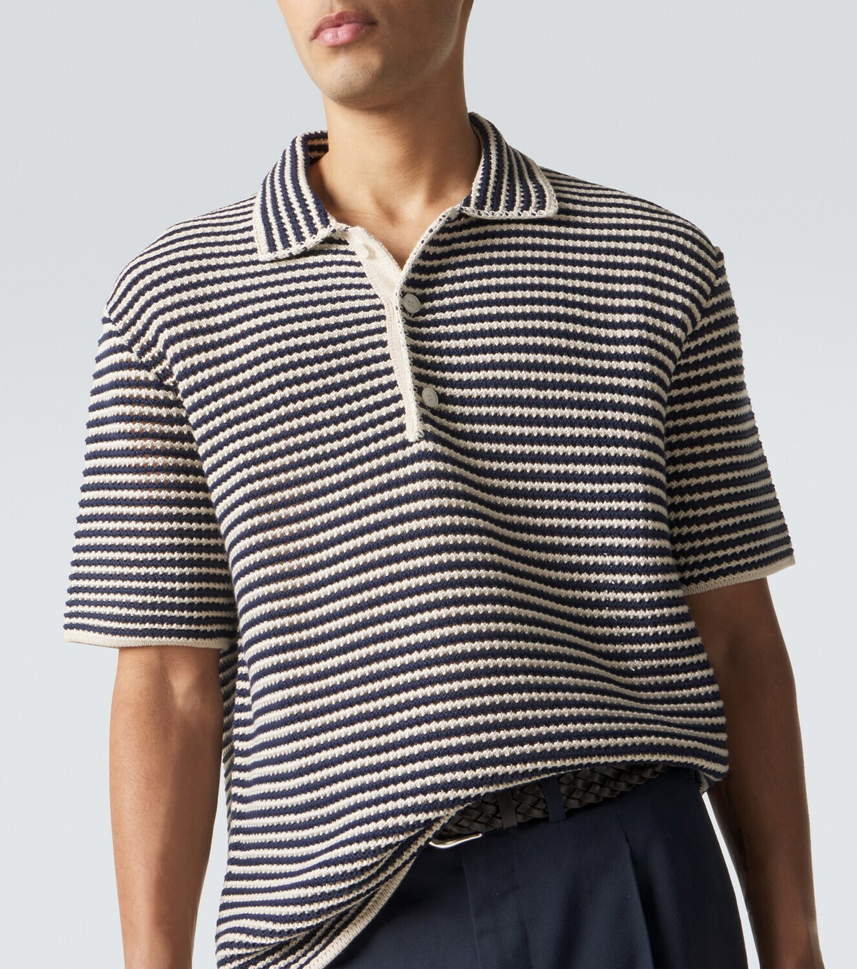 Orlebar Brown Lowry striped crochet cotton polo sweater