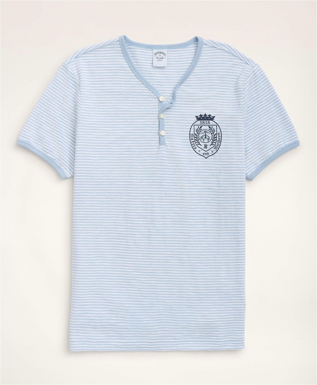 Photo: Brooks Brothers Men's Cotton Feeder Stripe Graphic Henley | Chambray/White