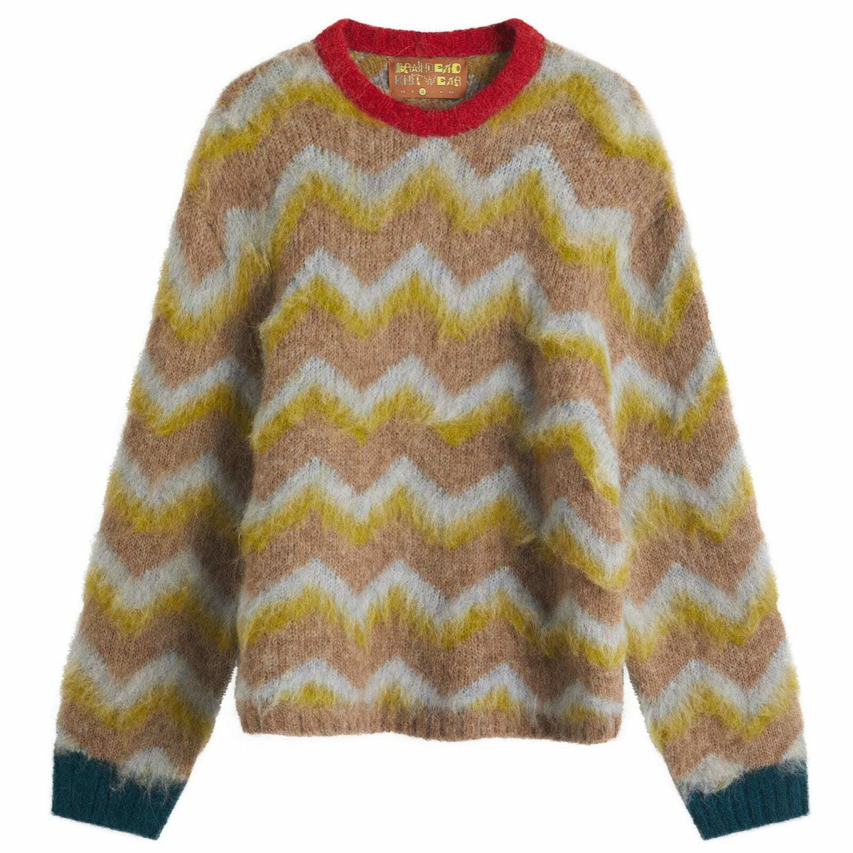 Brain Dead Men's Zig Zag Boxy Knit Jumper in Taupe Multi
