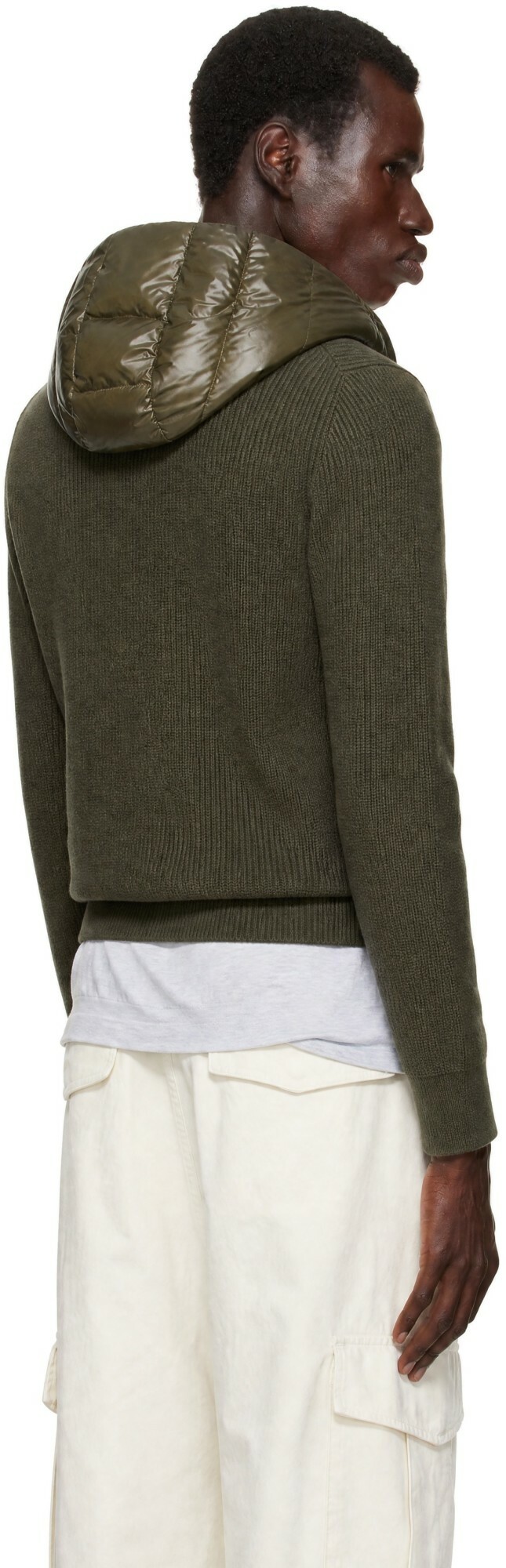 Moncler Khaki Padded Wool Zip-Up Down Hoodie