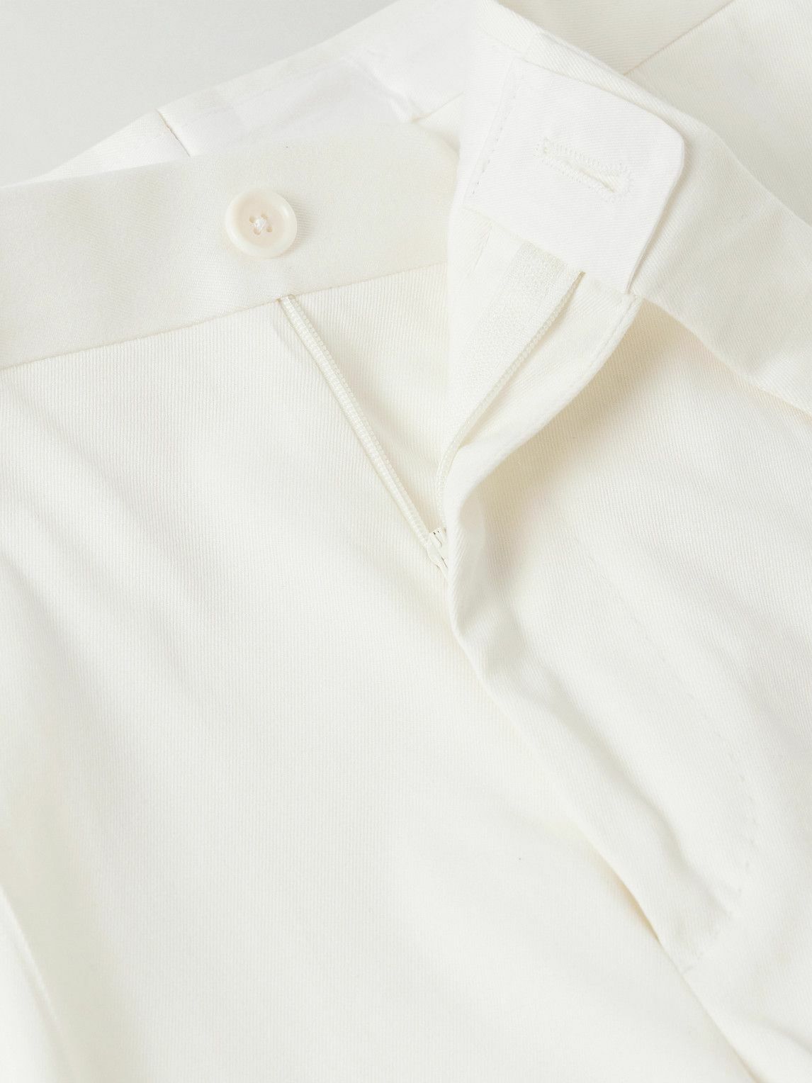 De Petrillo - Slim-Fit Straight-Leg Pleated Cotton-Blend Shorts - White