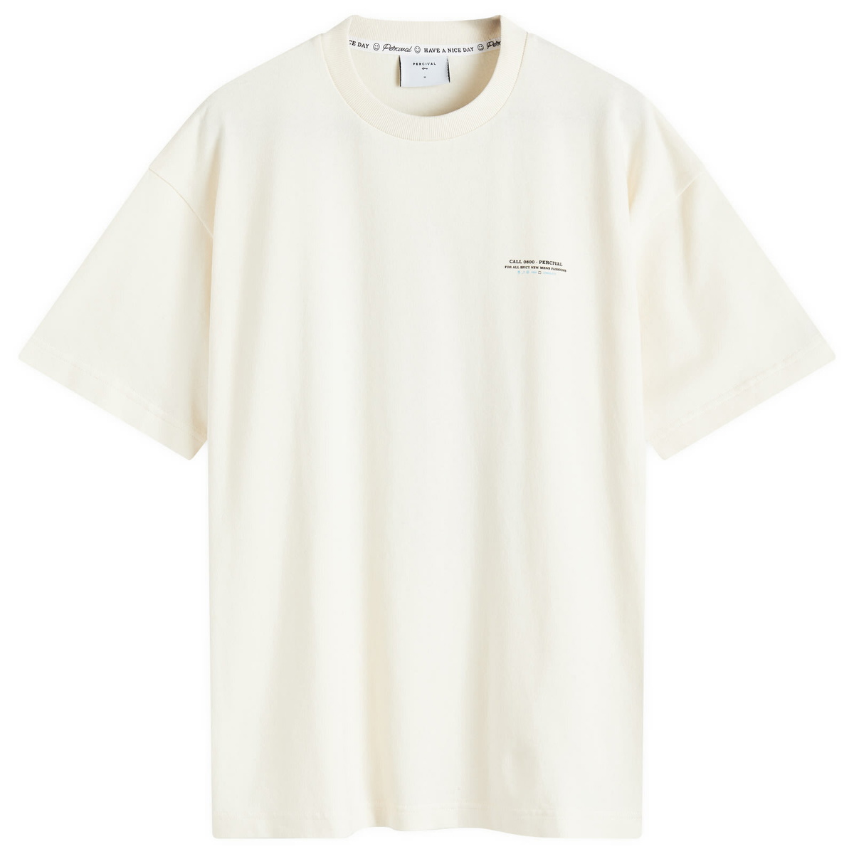 Percival Men's Call 0800 Long Sleeve T-Shirt in Ecru