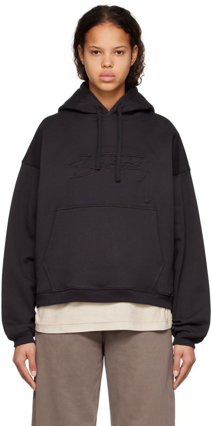 Stüssy Black Relaxed Oversized Hoodie