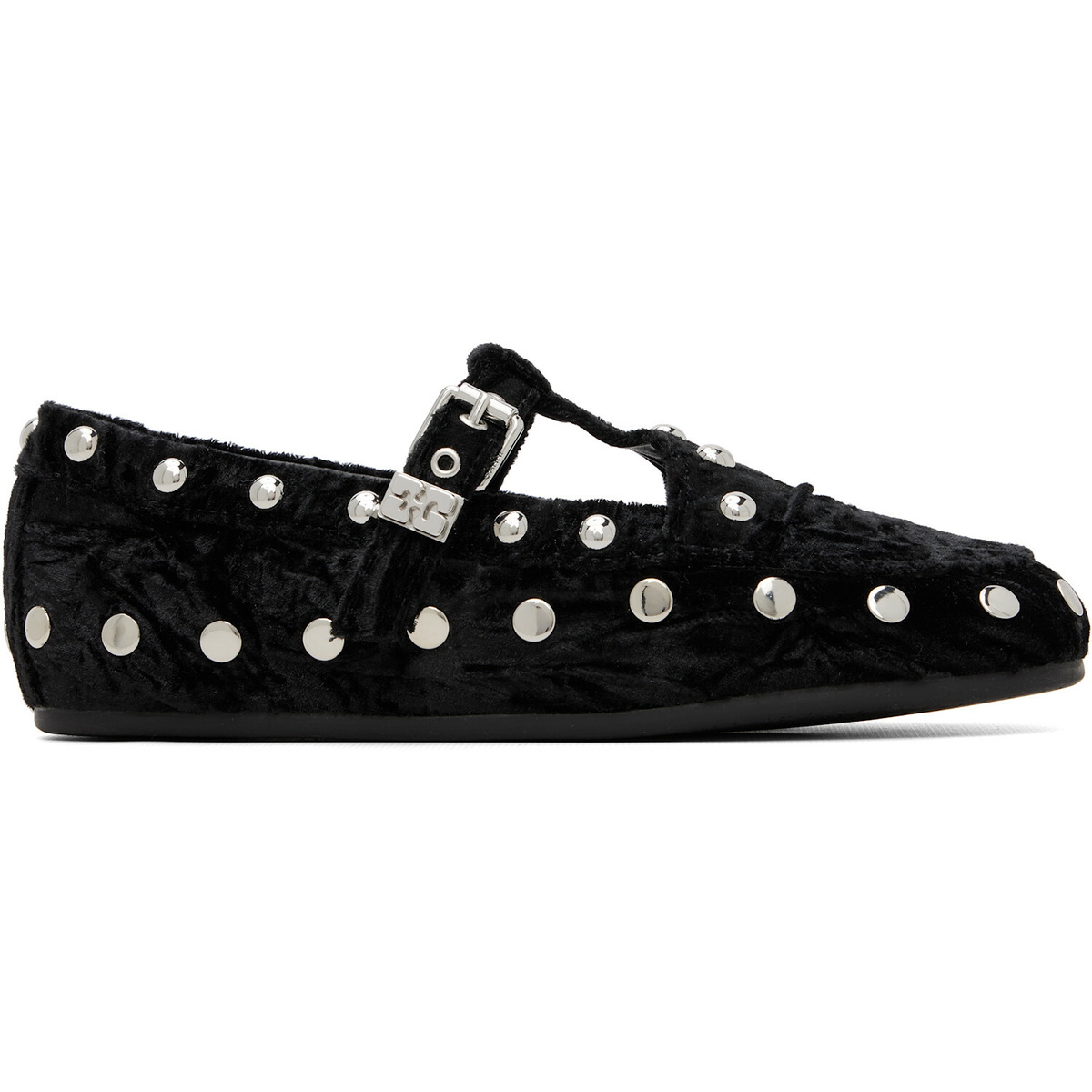 GANNI Black Mary Jenny Velvet Flats