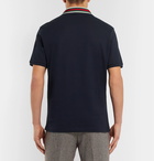 Gucci - Appliquéd Webbing-Trimmed Cotton-Piqué Polo Shirt - Men - Navy