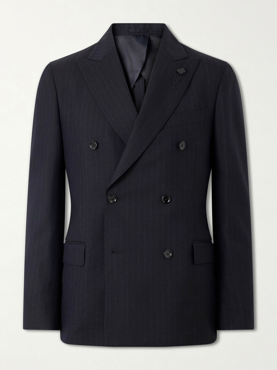 Lardini - Double-Breasted Pintriped Wool Suit Jacket - Blue