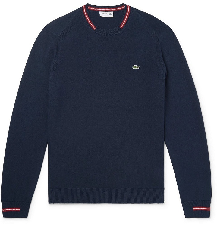 Photo: Lacoste - Stripe-Trimmed Cotton Sweater - Navy