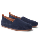 Mulo - Shearling-Lined Suede Slippers - Navy