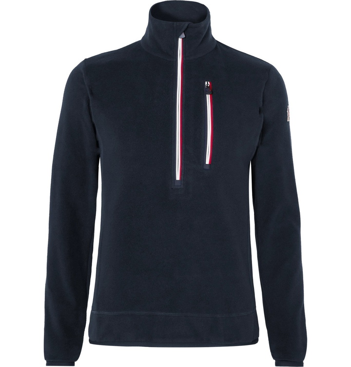 Photo: Moncler Grenoble - Logo-Appliquéd Stretch-Fleece Half-Zip Ski Base Layer - Blue