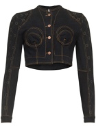 MARINE SERRE - Printed Cotton Denim Cropped Jacket