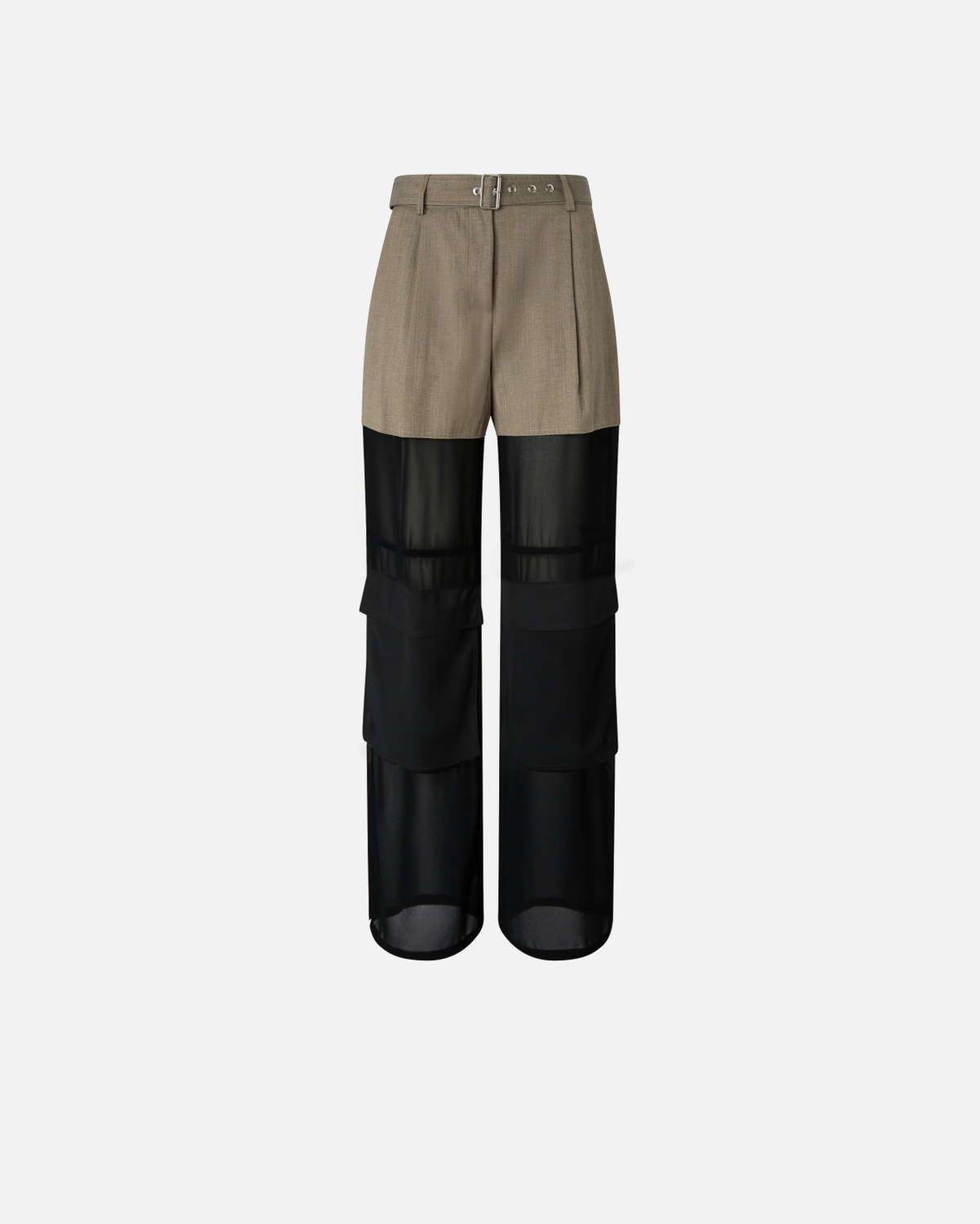 Pinko Wide Leg Cargo Trousers With Semi Sheer Georgette Flask Brown