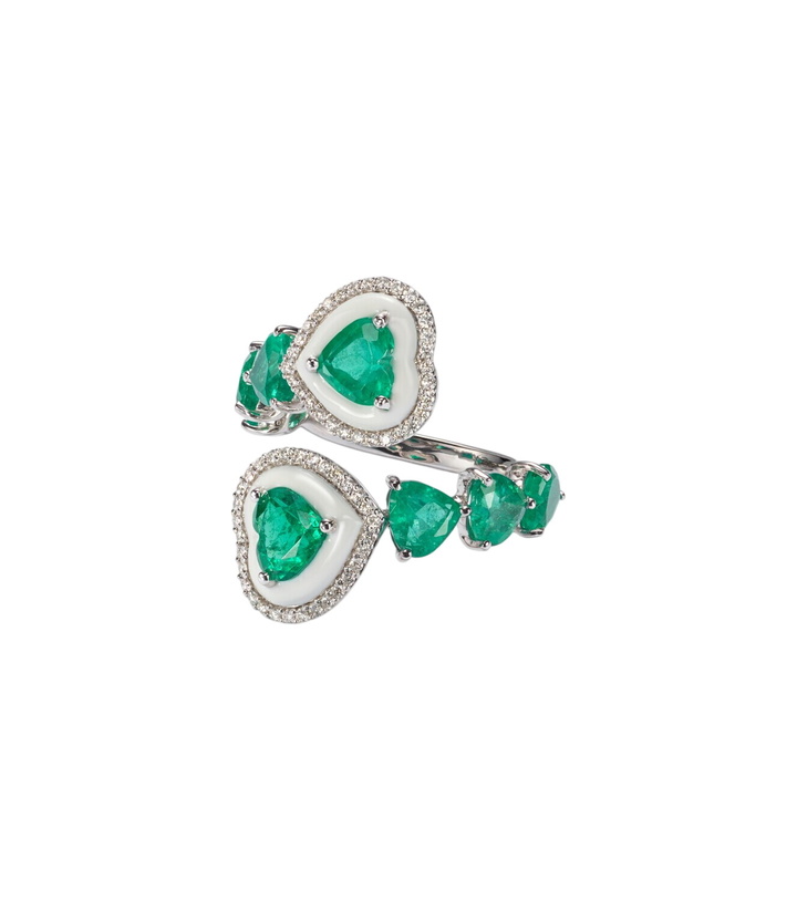 Photo: Kamyen Heart 18kt white gold and enamel ring with emeralds and diamonds