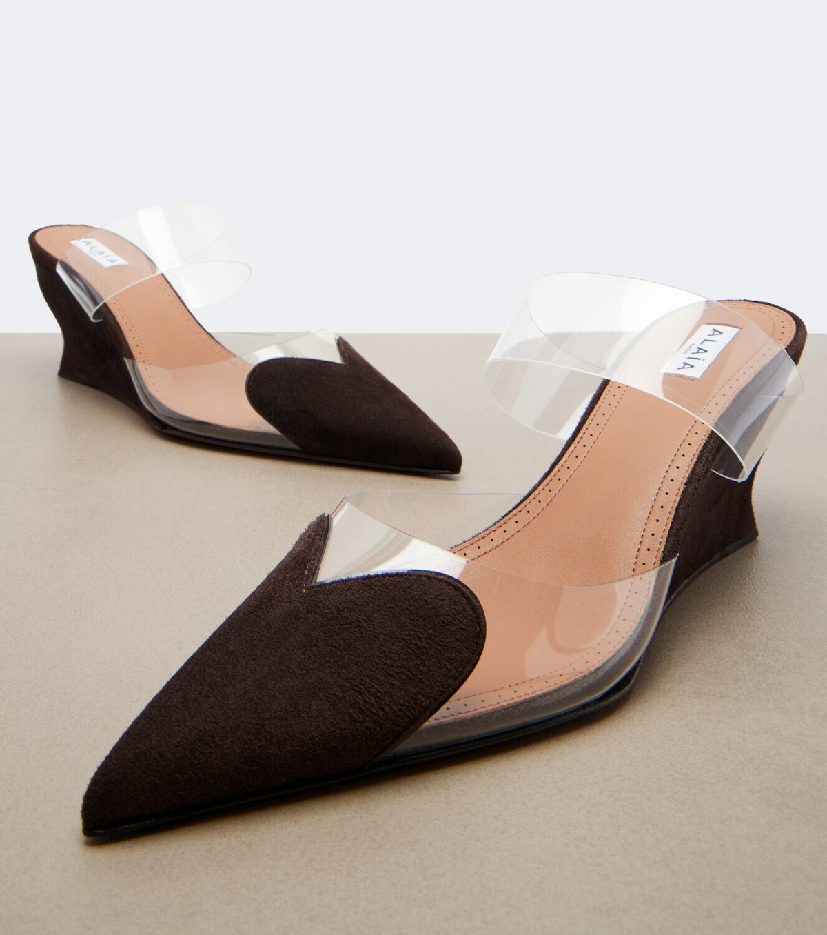 Alaïa Le Cœur suede wedge mules
