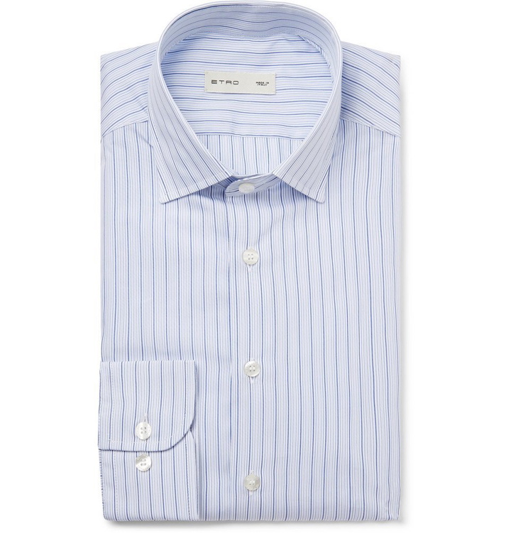 Photo: Etro - Light-Blue Slim-Fit Striped Cotton-Poplin Shirt - Blue