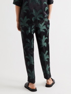 SAINT LAURENT - Tapered Cropped Pleated Satin-Jacquard Trousers - Green