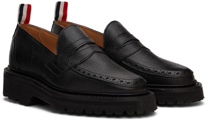 Thom Browne Black Commando Sole Penny Loafers
