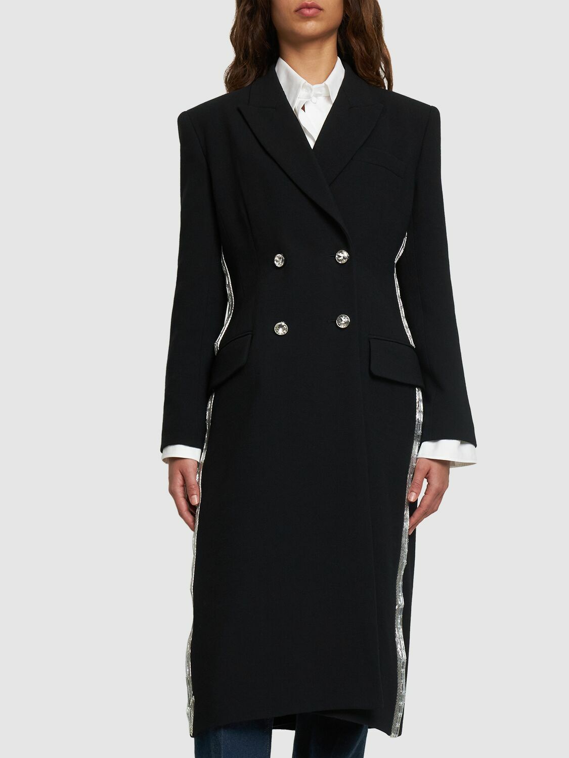 CHLOÉ Embellished Wool Crepe Long Coat