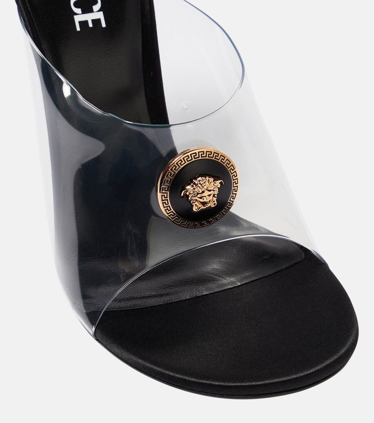サンダル・ミュール VERSACE  Sandals Women Leather Heavenly/Ice VERSACE Embellished metallic snake-effect leather sandals