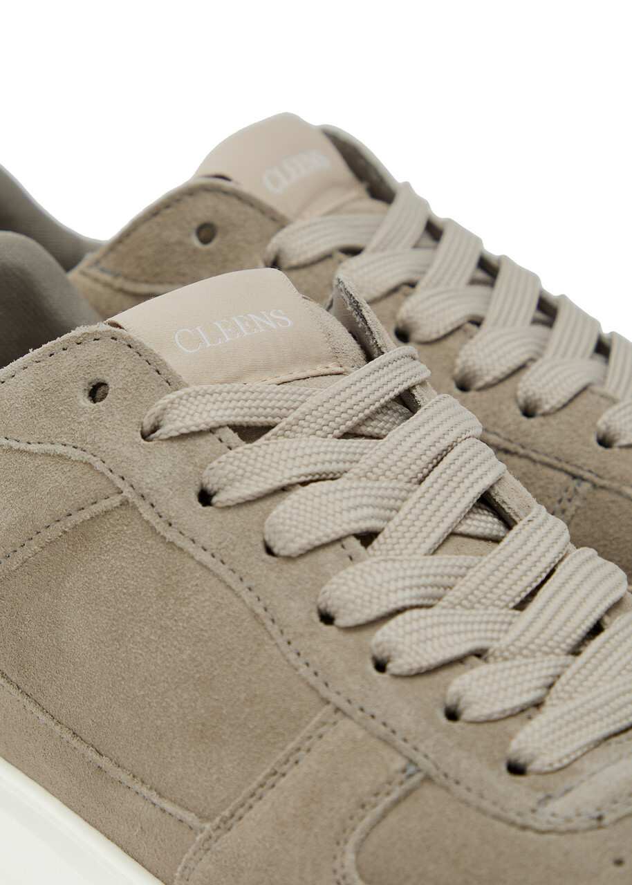 Cleens Court Panelled Suede Sneakers Taupe