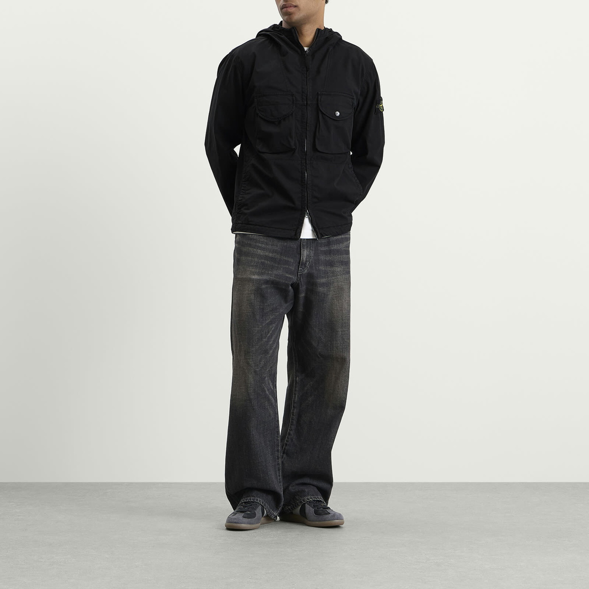Stone Island Men's Organic Cotton Twill Hooded Jacket in Black