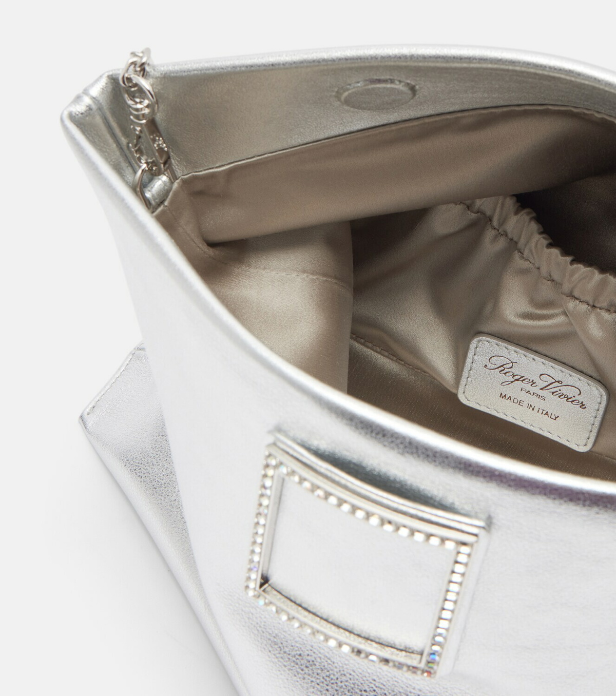 Roger Vivier Trompette metallic leather clutch