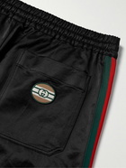 GUCCI - Wide-Leg Webbing-Trimmed Cotton-Blend Satin Drawstring Shorts - Black