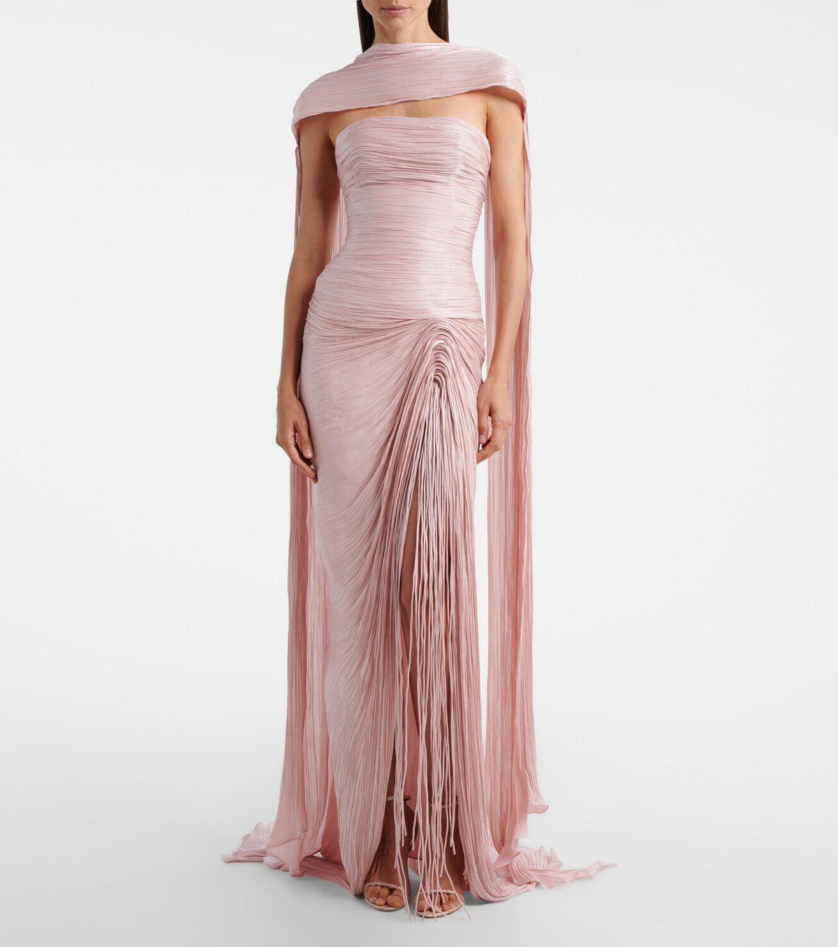 Marmar Halim Pleated taffeta bustier gown and scarf set