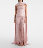 Marmar Halim Pleated taffeta bustier gown and scarf set