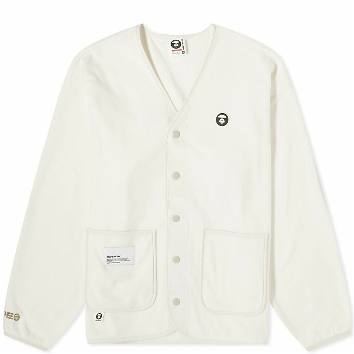 Photo: Men's AAPE Now Fleece Cardigan Jacket in Ivory (Multi)
