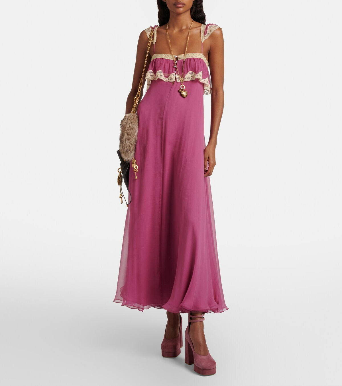 Chloé Lace-trimmed silk muslin maxi dress