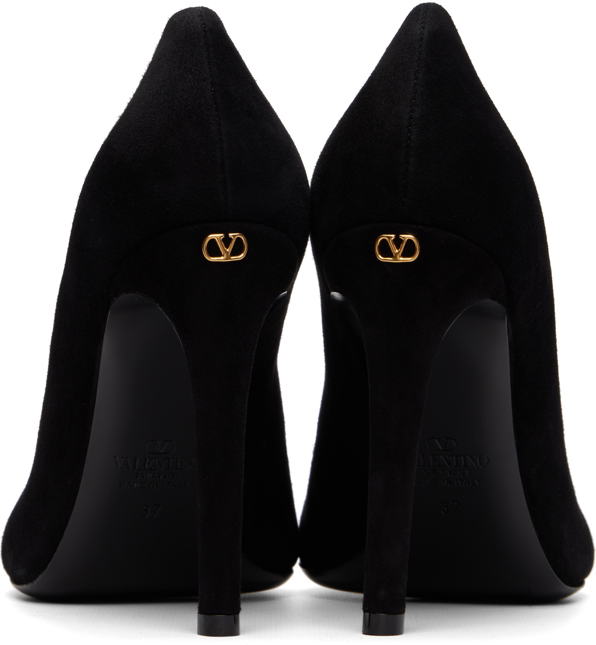 Valentino Garavani Black Open Toe Révélé Suede Heels