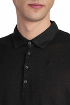 120% Lino Polo In Black Linen