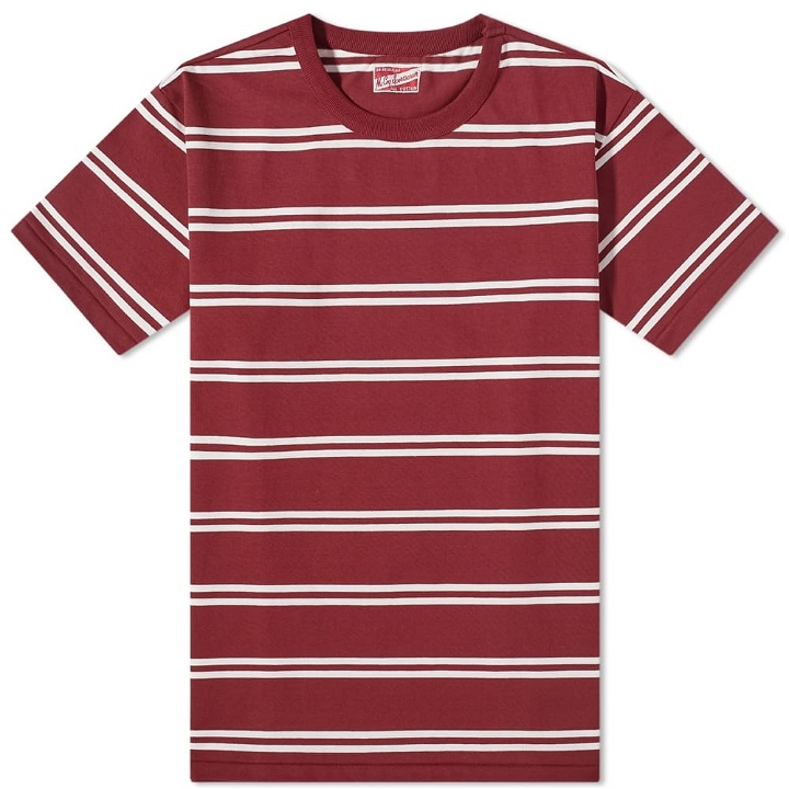 Photo: The Real McCoy's Men's The Real McCoys Joe McCoy Double Stripe T-Shirt in Brick Red